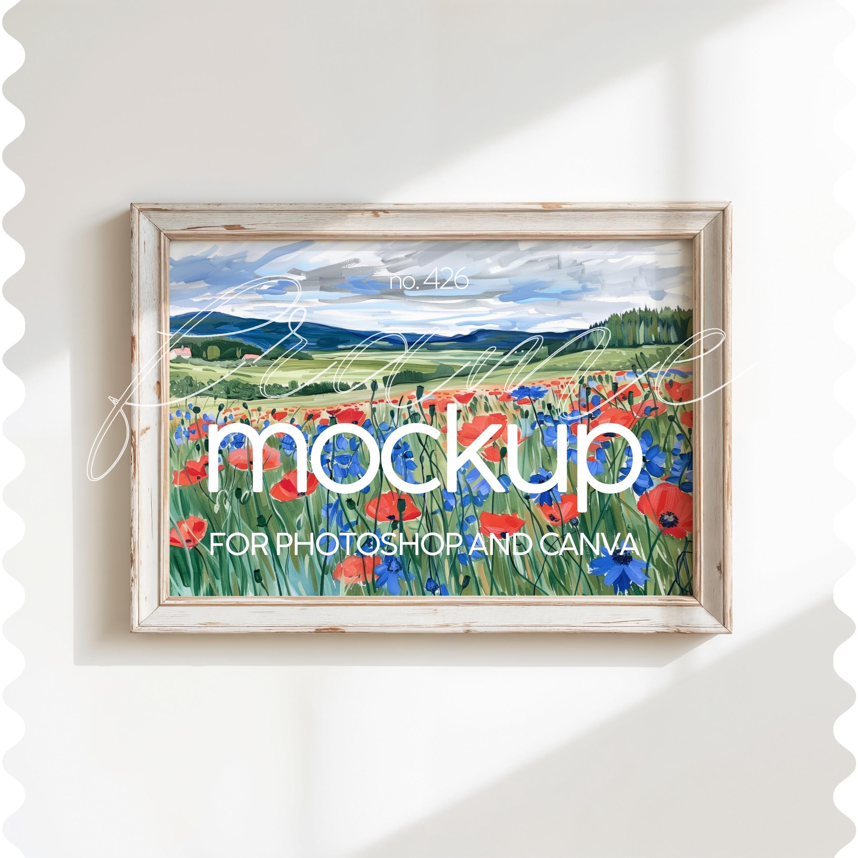 Mockup di cornice rustica orizzontale, Mockup di cornice rustica con rapporto 3x2, Modello di cornice orizzontale per arte murale, Mockup di cornice v