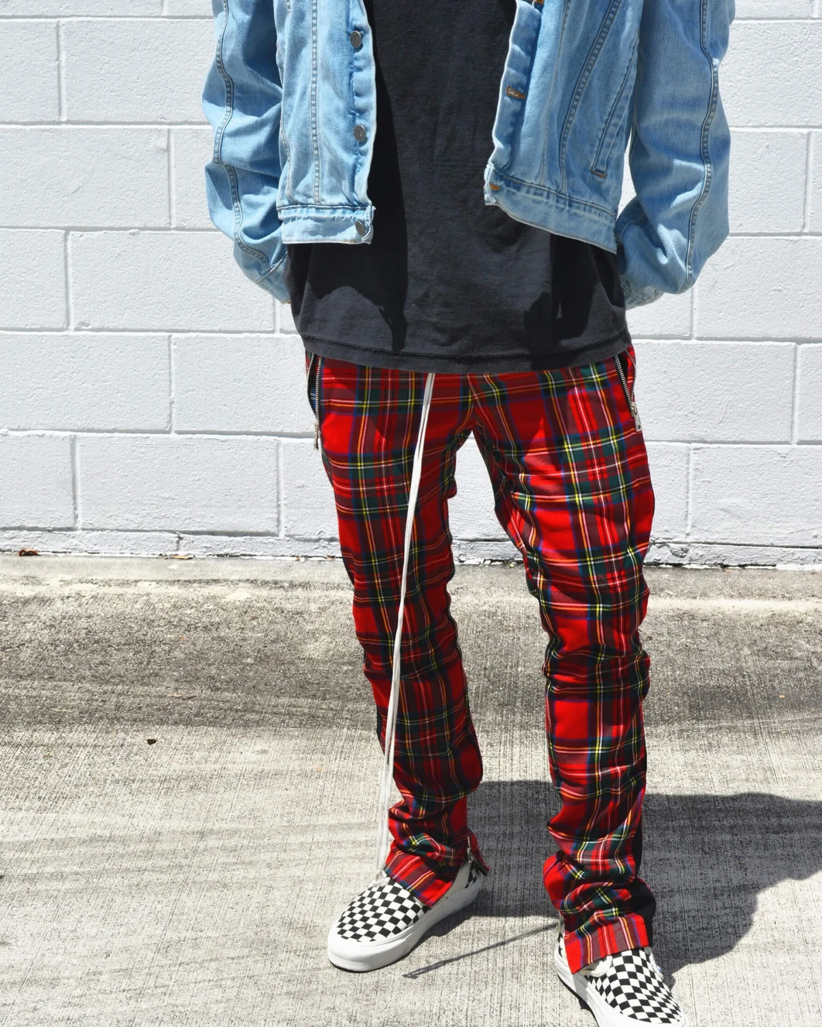 Herren Frühling Herbst Hip Hop Slim Hose mit schottischem Reißverschluss Lässige elastische Taille Mode Digitaldruck Kleidung Image