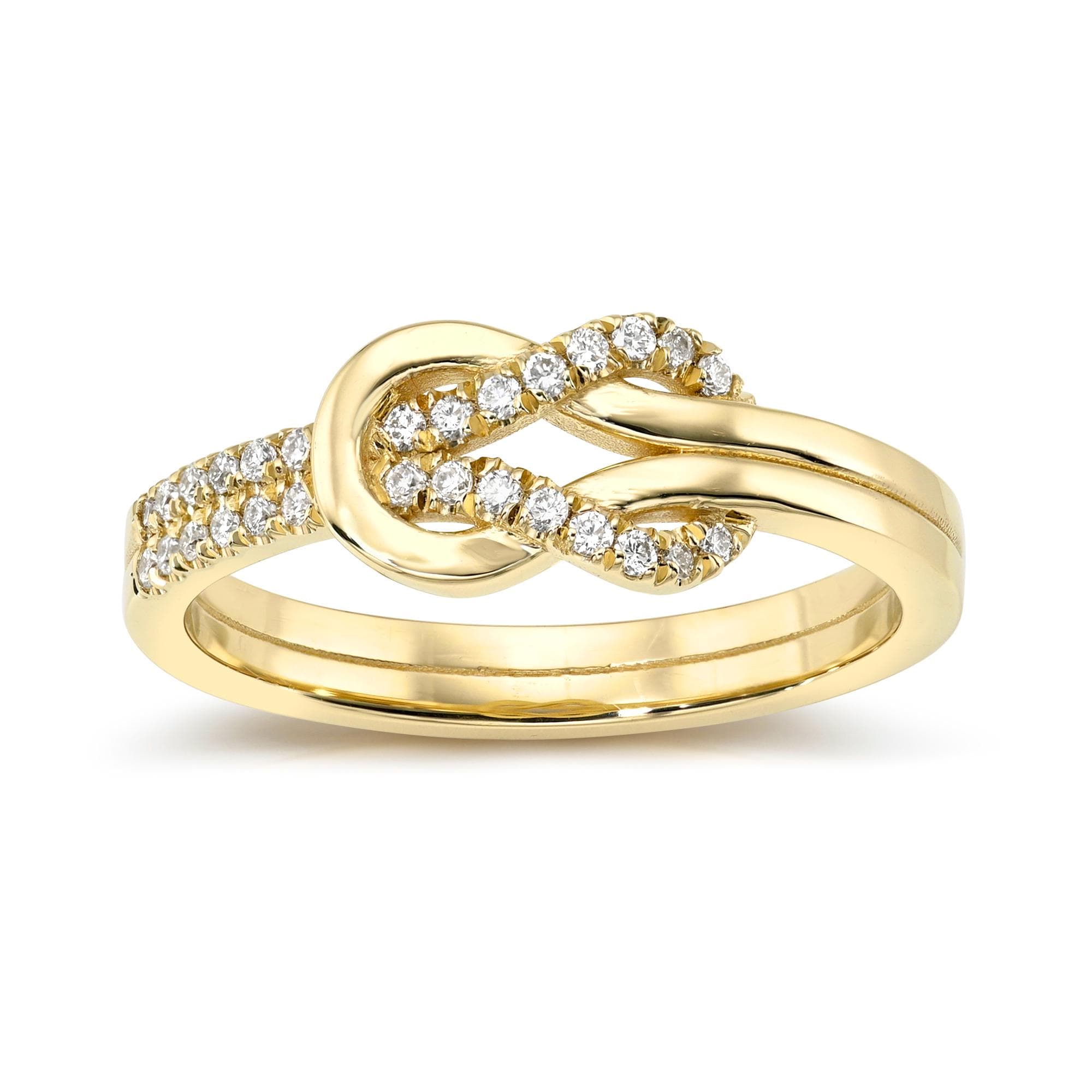 Anello con nodo in oro 14 carati e diamanti I Anello con nodo d'amore tra madre e figlia I Anello con catena I Anello con nodo ad anello I Anello con