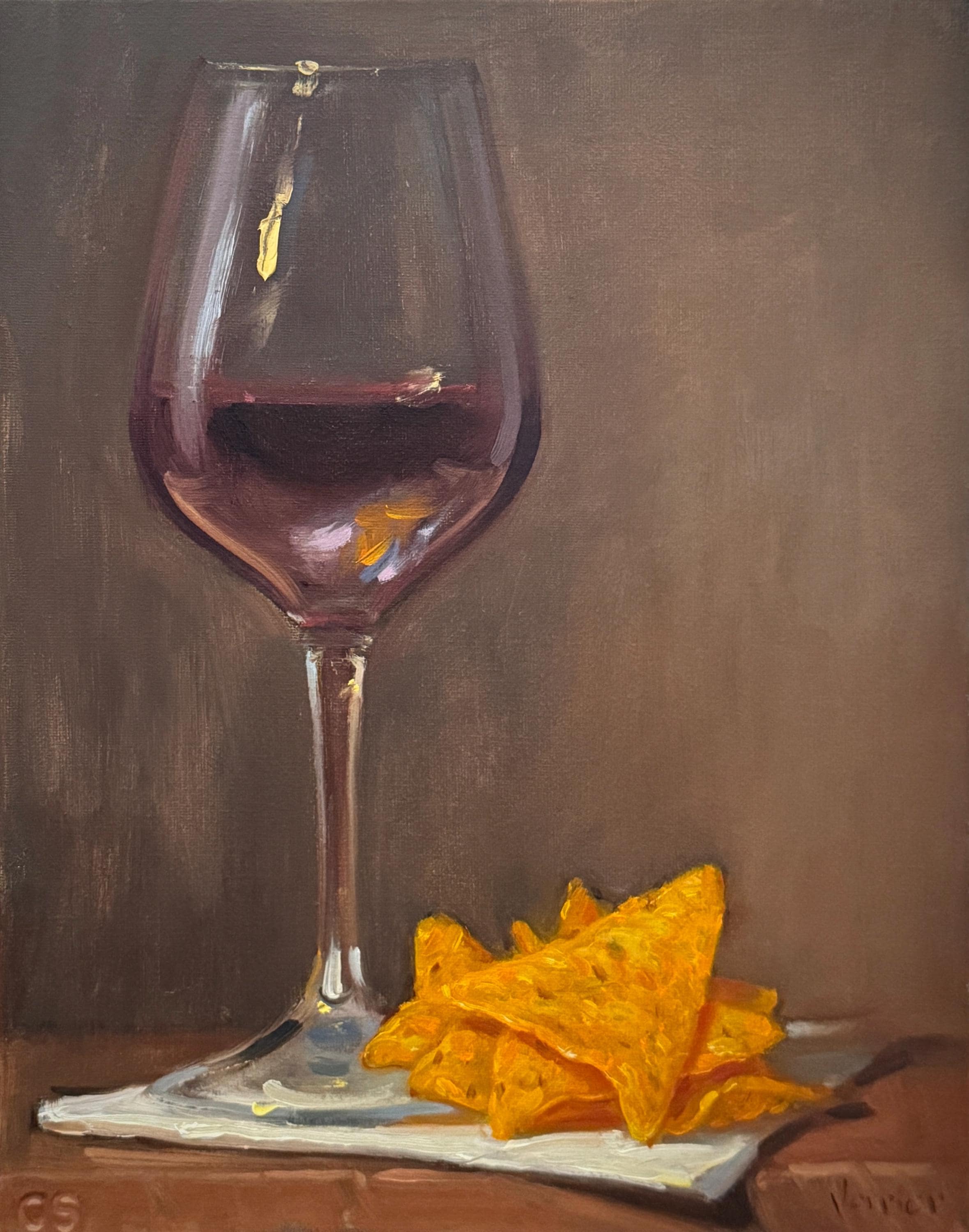 Vino e Doritos (stampa su tela) - NOAH VERRIER Dipinto originale a olio di natura morta, stampa artistica firmata