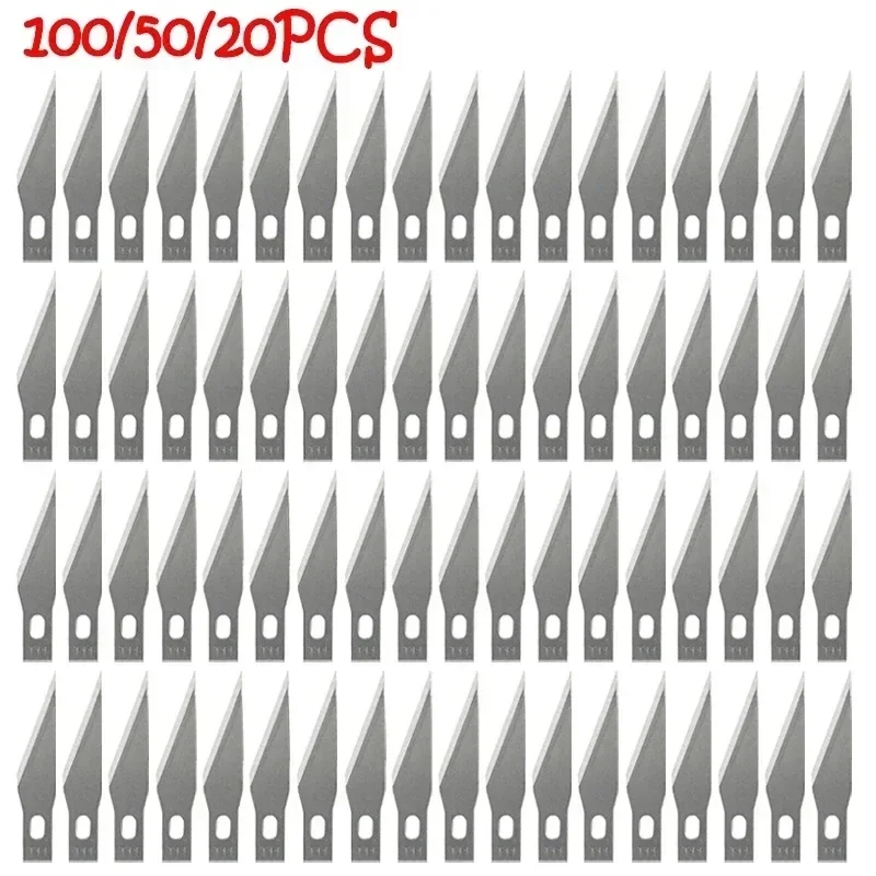Gravur Messer Klingen Metall Skalpell Messer 100/50/20Pcs Holz Carving Messer Klinge Ersatz Chirurgische Skulptur Schneiden werkzeuge Image