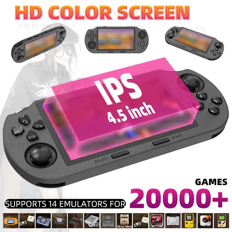 SF3000 4,5 Zoll Retro Handheld Spielkonsole Tragbarer Videospiel-Player 20.000 Spiele für Mame/Gameboy/PS1 Taschenkonsole Kindergeschenk