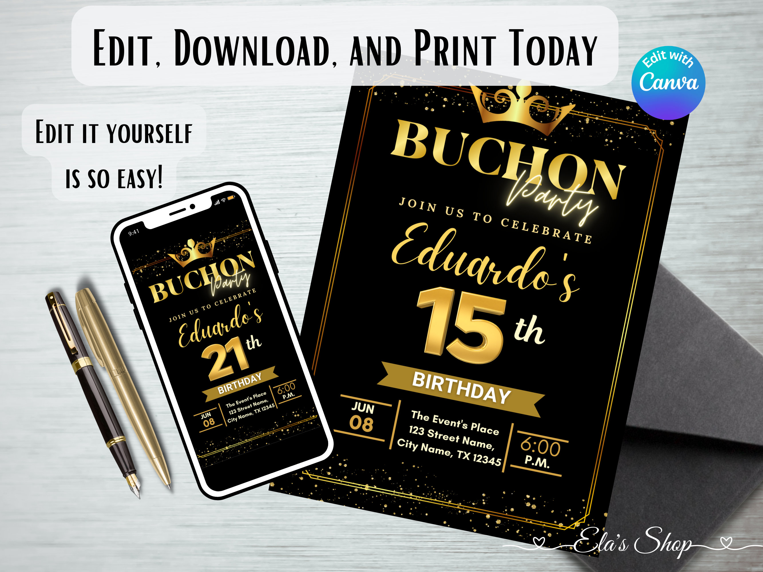 Invito per festa Buchon, invito per il 15o compleanno, invito per compleanno uomo, invito per compleanno modificabile, invito digitale, invito per rag