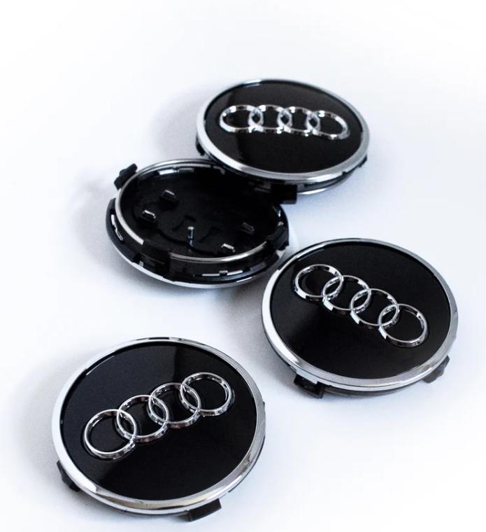 Set di 4 coprimozzi neri da 69 mm per Audi - Compatibili con i coprimozzi 4B0601170A - Coprimozzi di ricambio per A3 A4 A6 A8 TT Q3 Q5 Q7