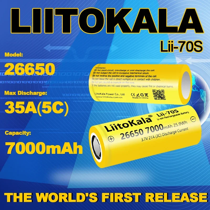 1–20 Stück LiitoKala höchste Kapazität 26650 7000 mAh 21 A/35 A Lithium-Batterie 3,6 V 26650 wiederaufladbare Batteriezelle für Akku Image