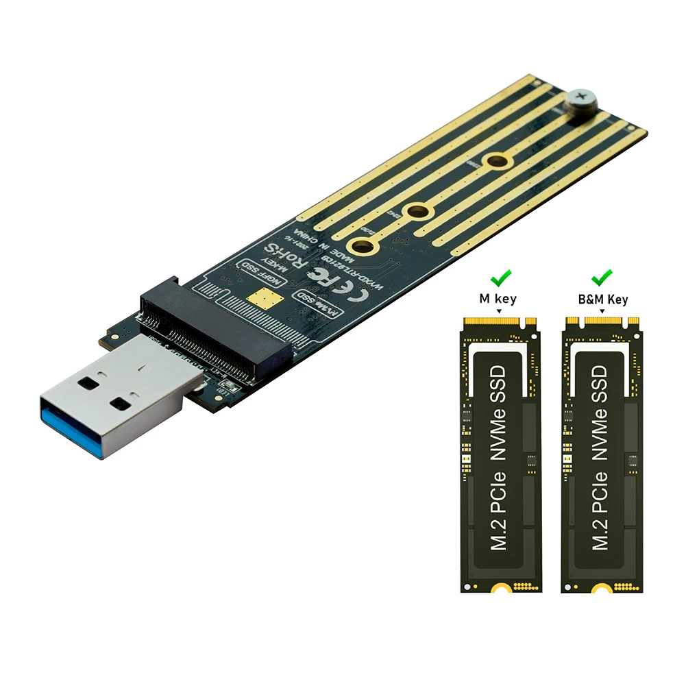 NVME zu USB-Adapter 10 Gbit/s M.2 zu USB-Adapter unterstützt UASP TRIM Dual Protocol NVMe SATA M2 SSD-Karte für 2280 2260 2242 2230 SSD Image