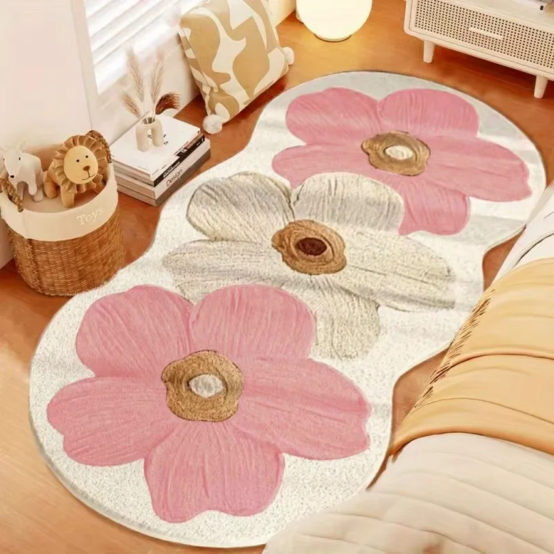 VIKAMA Plush Floral Area Rug Soft Fluffy Irregular Shape Mat for Bedroom Carpet For Live Room Home Decor Office Chair Floor Mat