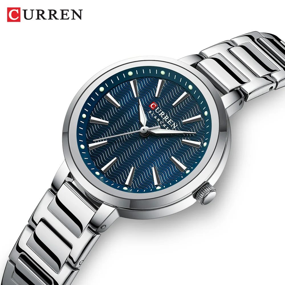 CURREN Luxuriöse, schlanke Uhr für Damen, elegantes, minimalistisches Zifferblatt, Quarz-Armbanduhr für Damen mit leuchtenden Zeigern, wasserdicht 9109 Image