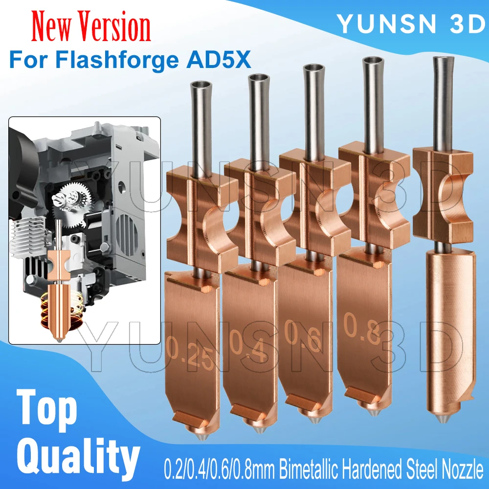 Bimetall-Düse für Flashforge AD5X, neue, verbesserte Hotend-Düsen aus gehärtetem Stahl, 0,2/0,4/0,6/0,8 mm, Ersatzteile für 3D-Drucker Image