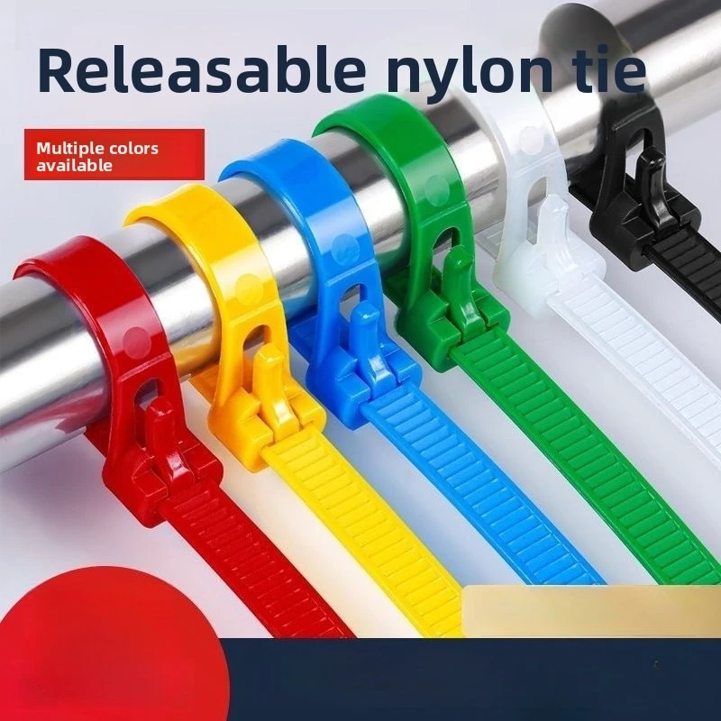 50 Stück wiederverwendbare Kabelbinder, Kunststoff, lösbar, Nylon, feste Bindung, Farbe Schwarz und Weiß, Demontage, Wiederverwendung, kann Slipknot lose Image