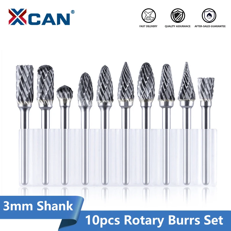 XCAN Lima Rotante 10pc 3mm Gambo Fresa In Metallo Duro Fresa Rotante Singolo Doppio Taglio Per Dremel Utensili Rotanti Rettifica Elettrica