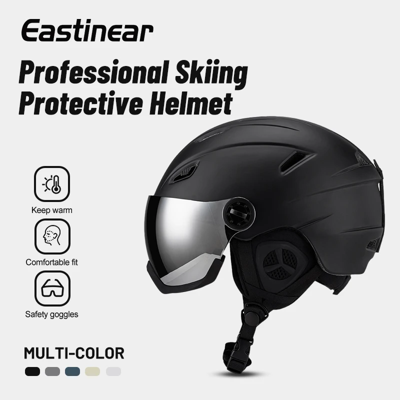 Eastinear Skihelm, integrierte Schneebrille, ultraleichte Outdoor-Antikollisions- und warme Skiausrüstung für Erwachsene und Kinder Image