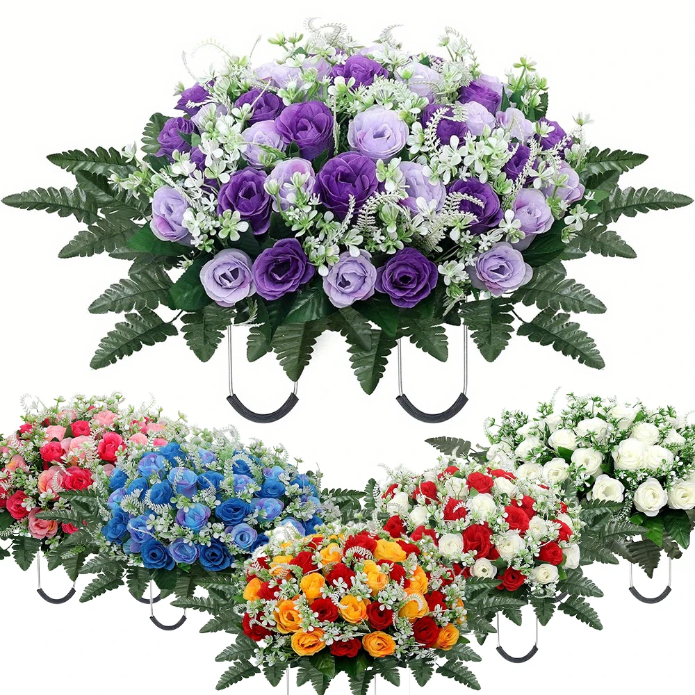 Selle de fleur de pierre de tête, grandes fleurs artificielles de cimetière pour le tombe, fleurs commémoratives de cimetière pour la décoration extérieure de pierre tombale