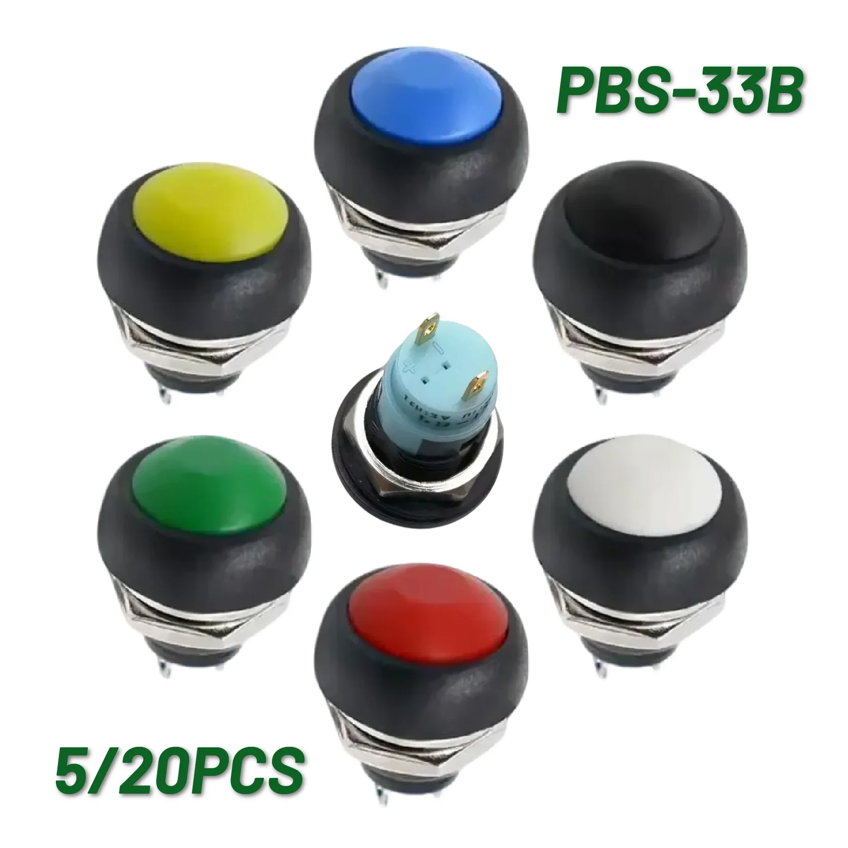 5/20/100PCS PBS-33B Schwarz Rot Grün Gelb Weiß Blau Orange Selbst-reset Selbst-locking 12mm Momentary Push Button Schalter Image