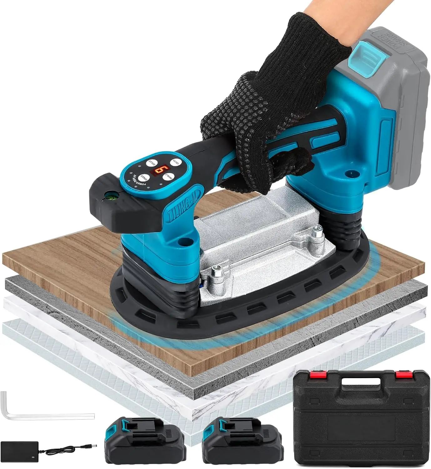 Fliesenverlegungsmaschine mit 9 Geschwindigkeiten, 2-in-1-Fliesen-Vibrations-Nivelliermaschine, kabelloses Hand-Fliesen-Installationswerkzeug für Makita-Akku