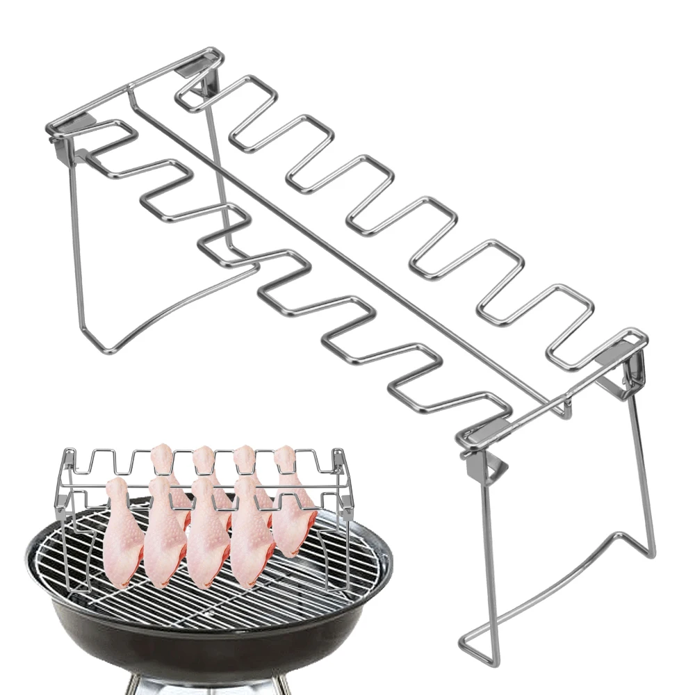 Bratenes Hühnerbeinregal, Grillrippe, Grillen, Grill, Bratgestell, Hühnerflügel-Beinständer, antihaftbeschichteter Edelstahl Image