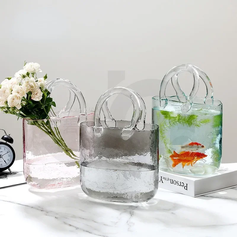 Nordic Vase Wohnkultur Ins Stil Original Tasche Glas Vase Designer Handtasche Hydrokultur Blumen Korb Glas Fisch Landwirtschaft Fishbowl