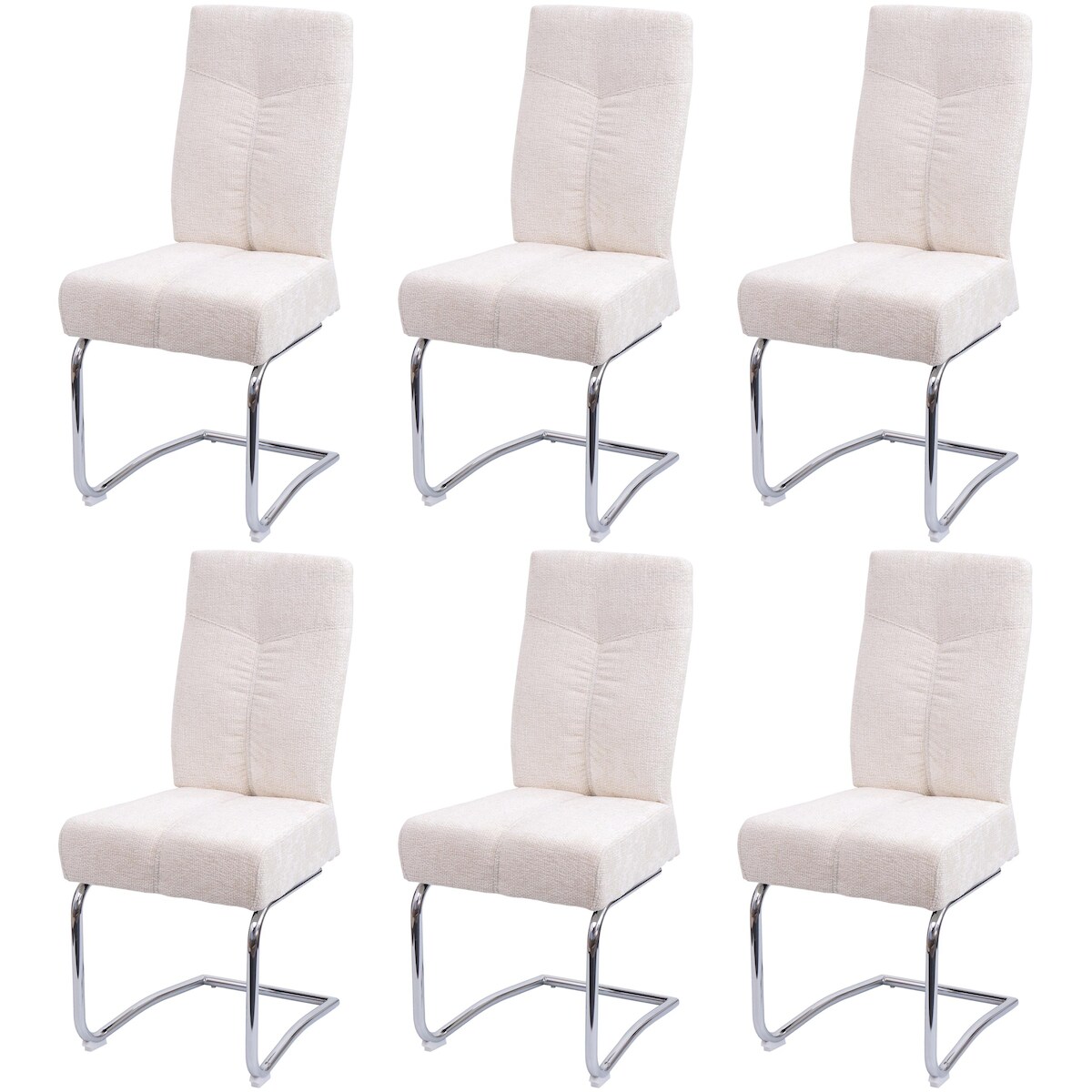 Mendler 6er-Set Esszimmerstuhl HWC-G56, Küchenstuhl Freischwinger Stuhl Lehnstuhl, Metall Stoff/Textil Chenille ~ creme Image
