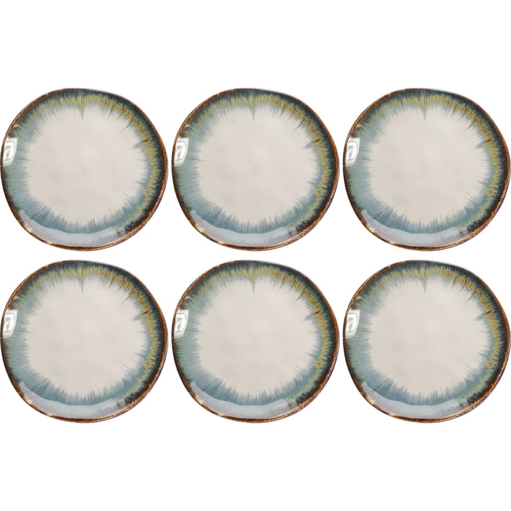 Assiette en céramique blanche et bleue D20 - Lot de 6