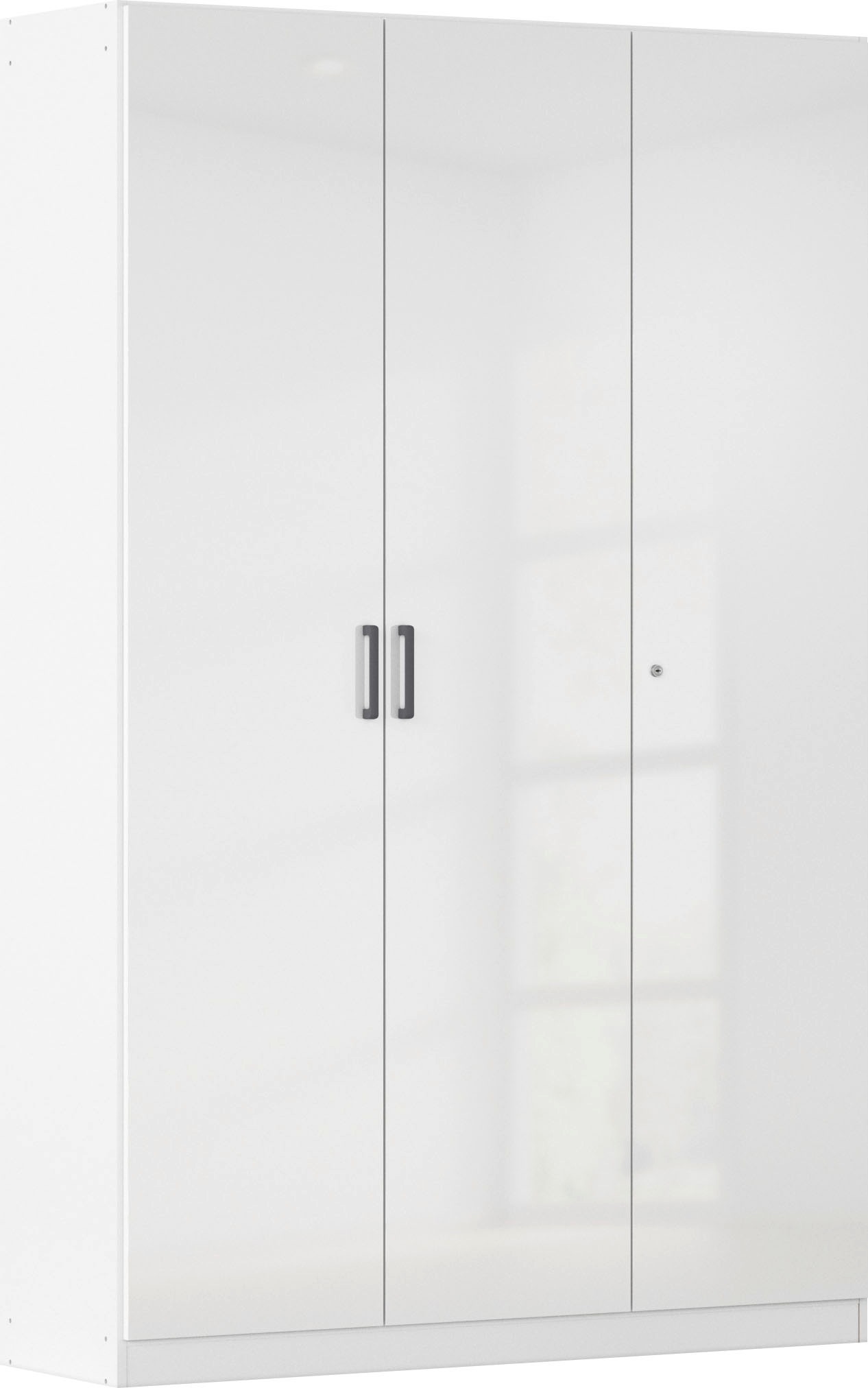 Mehrzweckschrank RAUCH "Garderobe Kleiderschrank Schrank Schuhschrank Putzschrank MINOSA", alpinweiß, hochglanz weiß, griffe graumetallic, B:136cm H:210cm T:41cm, Holzwerkstoff, Schränke, Mehrzweckschrank