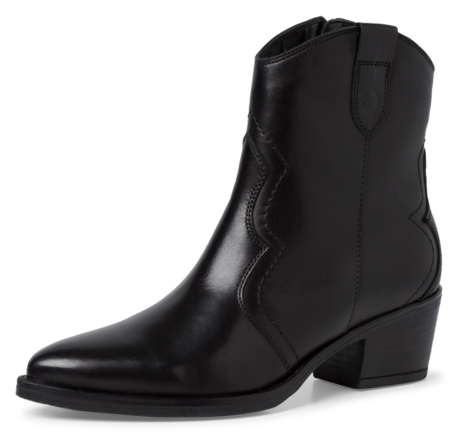 Cowboy Stiefelette TAMARIS, Damen, Gr. 40, schwarz, Leder, unifarben, Schuhe Cowboy-Stiefelette Cowboyboots Stiefelette, in spitzer Form