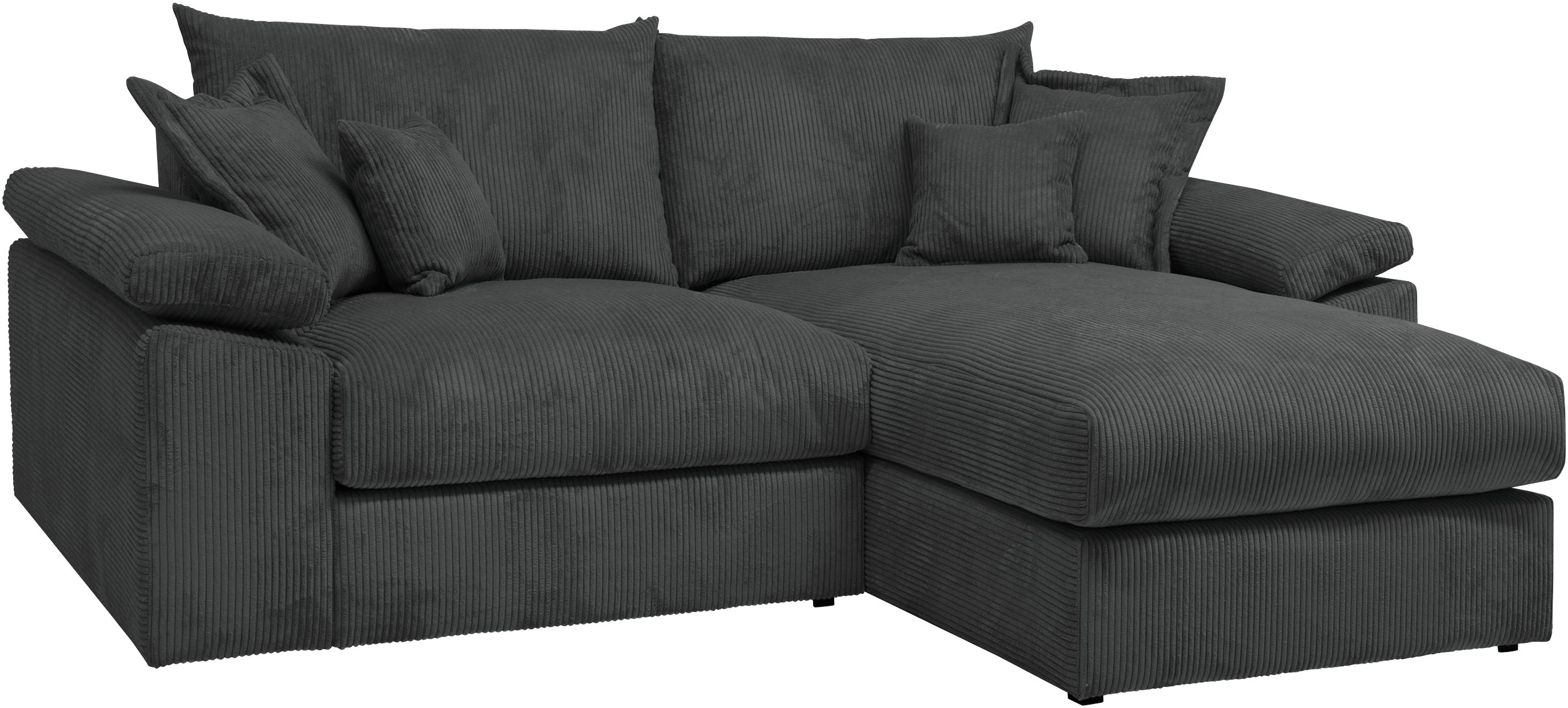 Ecksofa HOME AFFAIRE "Soft&Cosy XL L-Form, B: 246 cm - OTTO. Verlässliche Qualität.", schwarz, B:246cm T:187cm, 100% Polyester, Sofas, Ecksofa, Mega-Sofa, Cord oder Chenille-Struktur, mit Federkern & 4 Zierkissen, Topseller