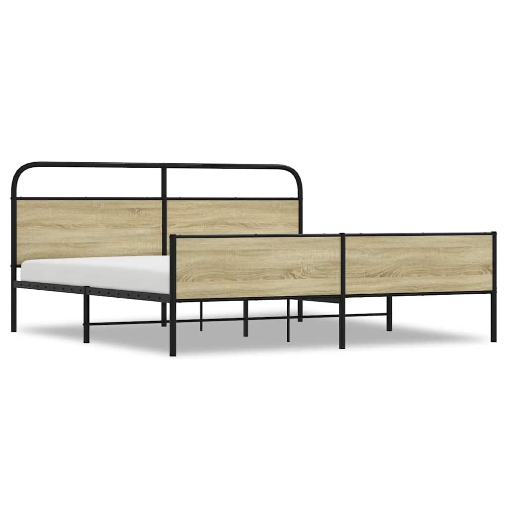 vidaXL Metallbett ohne Matratze Sonoma-Eiche 200x200 cm Image