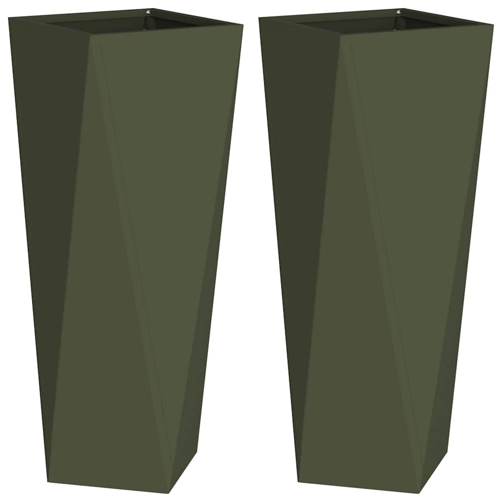 vidaXL Pflanzkübel 2 pcs Olive Grün 30 x 30 x 75 cm Stahl Image