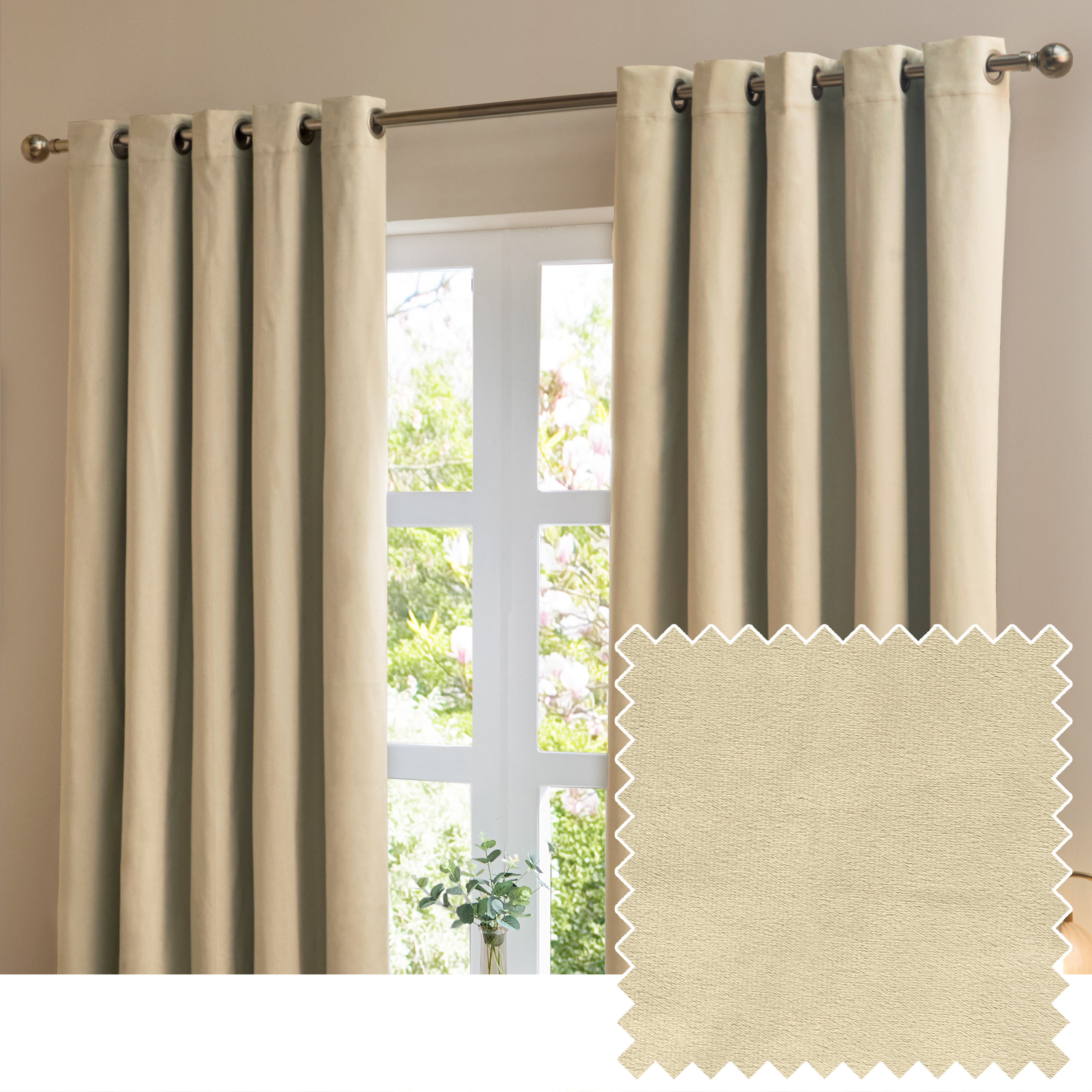 furn. The Ultimate Velvet Blackout Eyelet Curtain Pair, Natural - Beige - Size 168 cm x 229 cm | furn. Sale | Discount Designer Brands