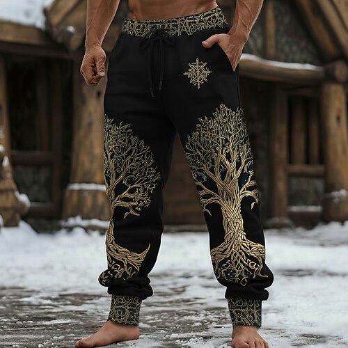 Homme Totem Viking Arbre de la vie Joggings Pantalon Jogger Pantalons Taille Moyenne Taille élastique à cordon Vintage Rétro Extérieur Camping Randonnée Chasse Pantalon de survêtement athlétique