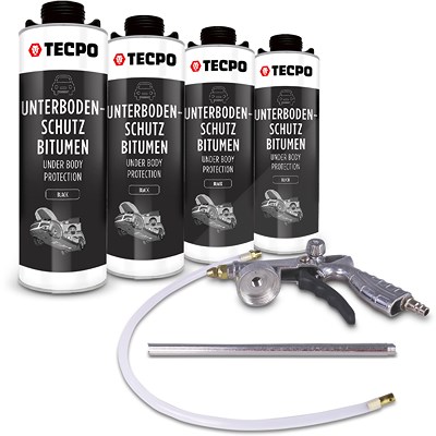 Tecpo 4x 1 L Unterbodenschutz Bitumen, schwarz + Druckluft-Sprühpistole [Hersteller-Nr. 40975638] Image