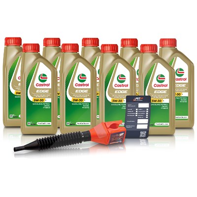 Castrol 9x 1 L EDGE 5W-30 M + Ölwechsel-Anhänger + Einfülltrichter [Hersteller-Nr. 15F6DA] Image