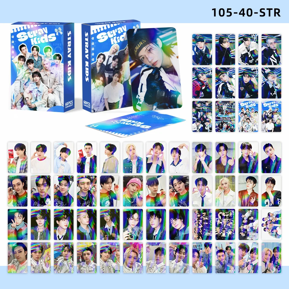 New 60pcs Laser Cards SKZOO Cards StrayKids Photo Cards StrayKids Media Film Flash Cards LOMO Cards