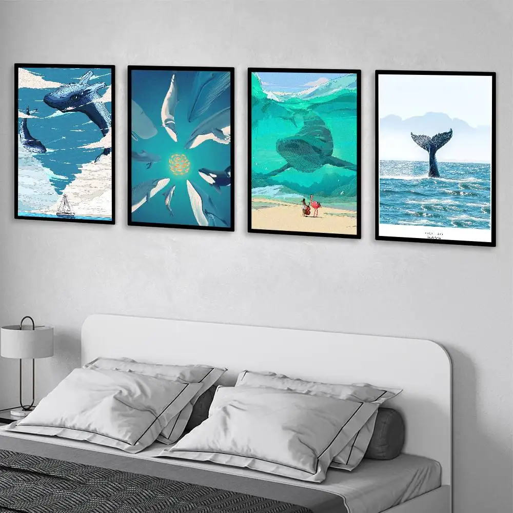 Ozean Wal Hai Schwimmen Poster Selbstklebende Kunst Wasserdicht Papier Aufkleber Kaffee Haus Bar Zimmer Wand Dekor Image
