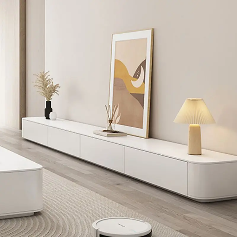 TV-Schrank aus massivem Holz mit Steinpaneel, Couchtisch-Kombination, moderne, einfache, leichte, luxuriöse kleine Wohnung Image