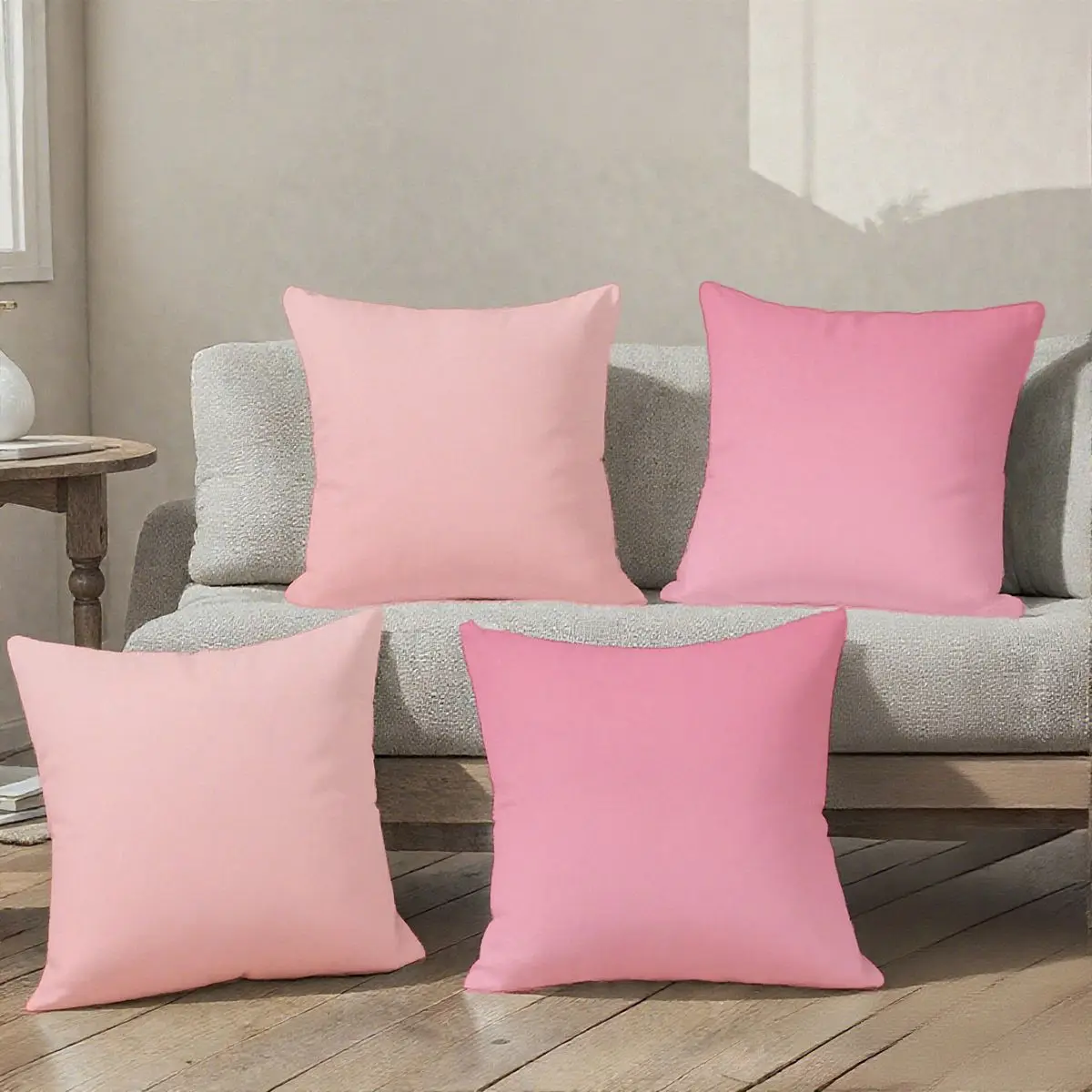 4 quadratische Kissenbezüge, rosa, minimalistisch, Herbst und Winter, Reißverschluss, einseitiger Druck, Heimdeko (Sofa, Schlafzimmer), ohne Einsatz Image