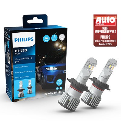 Philips Ultinon Pro6000 Boost H7-LED [Hersteller-Nr. 11972U60BX2] für Dacia, Kia, Volvo, BMW, Vauxhall, Alfa Romeo, Opel, Hyundai, Seat, Skoda, Renaul Image