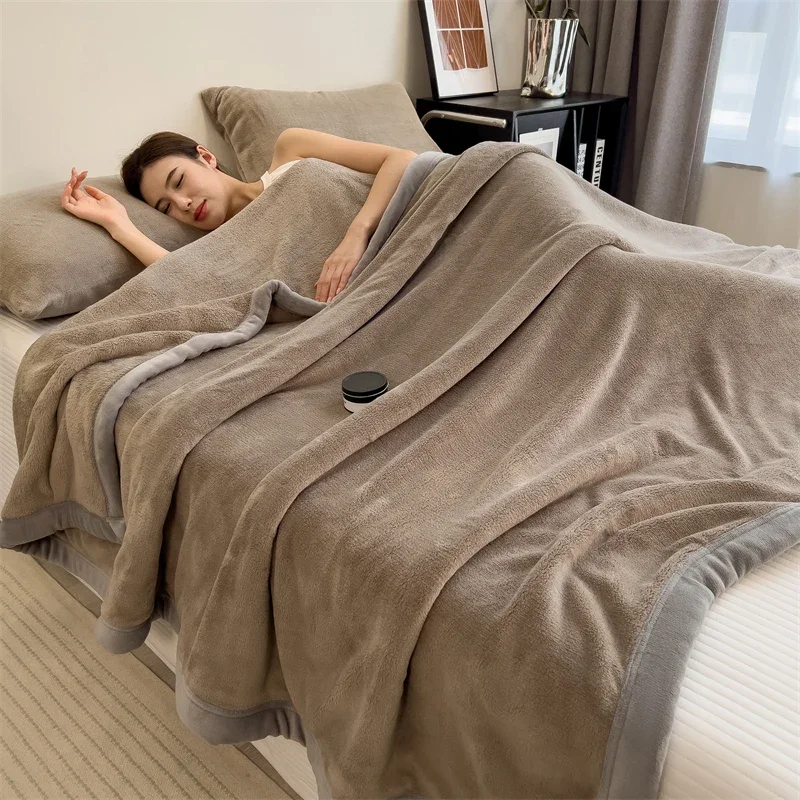 Doppelschichtige einfarbige Milchsamtdecke Herbst Winter verdicken warme Plüschdecke für Bett Sofa Einzelbett Doppelbett dickes Bettlaken Image