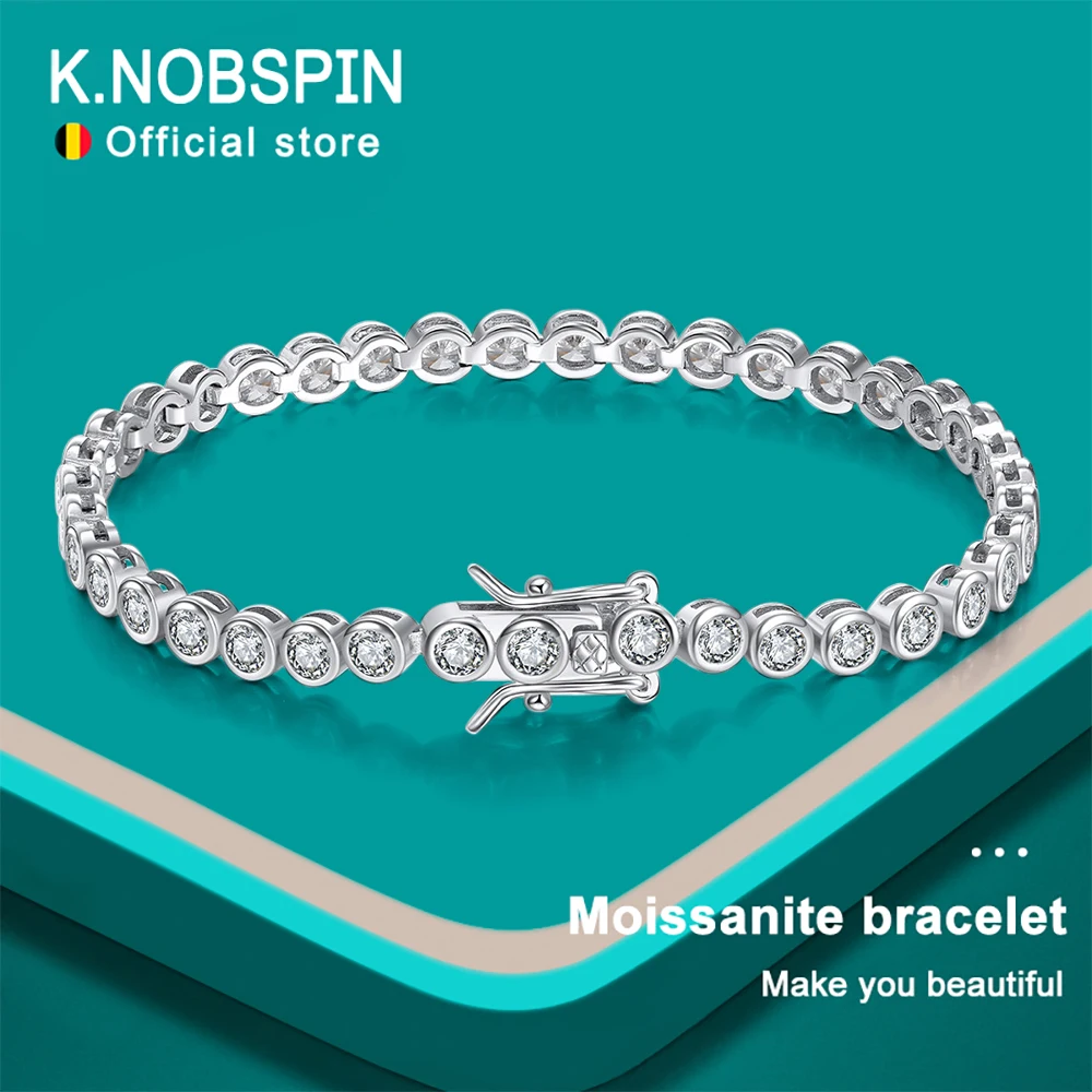 KNOBSPIN D VVS1 Rundes Moissanit-Tennisarmband Original S925-Sterlingsilber vergoldet 18 Karat Gold mit GRA-Armbändern für Damen und Herren Image