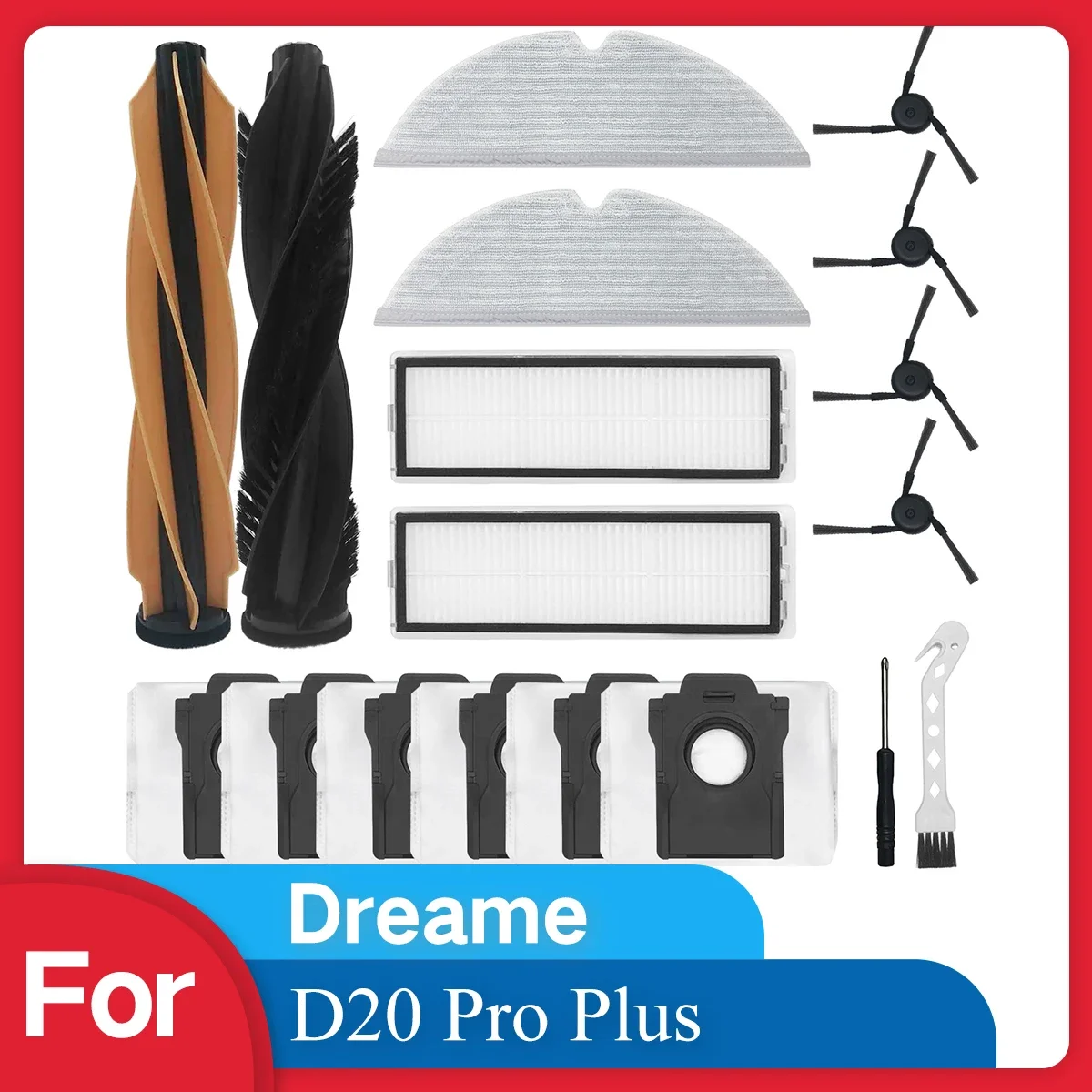 Zubehörset für Dreame D20 Pro Plus Roboter-Staubsauger-Ersatzteile. Hauptbürsten, HEPA-Filter, Wischerpads, Seitenbürsten Image