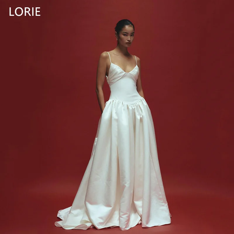 LORIE Abiti da sposa eleganti senza spalline in raso A-Line senza maniche Abito da ballo da sposa Pieghe con spacco laterale Abiti da sposa personalizzati