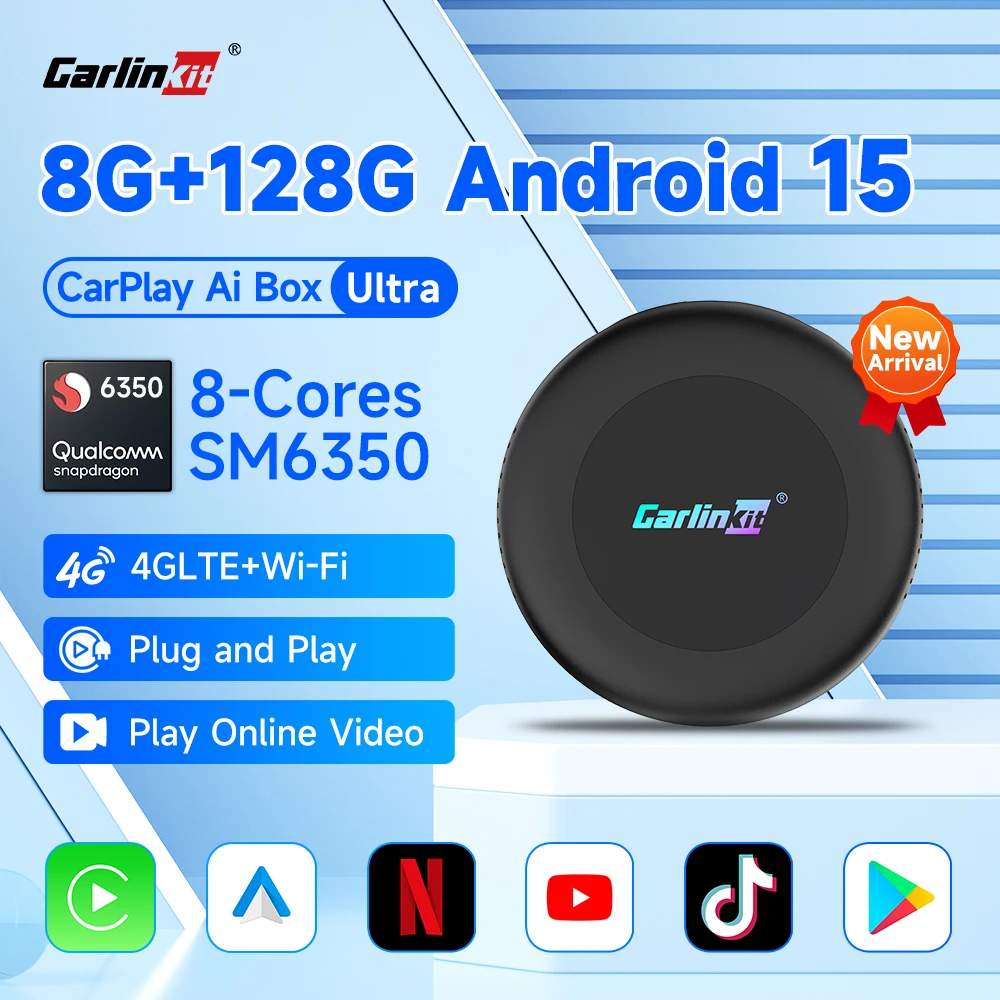 CarlinKit 128 GB Android 15 TV-Box Ultra Qualcomm SM6350 WiFi 6 Wireless Android Auto CarPlay Smart Car Box für Netflix IPTV GPS Image