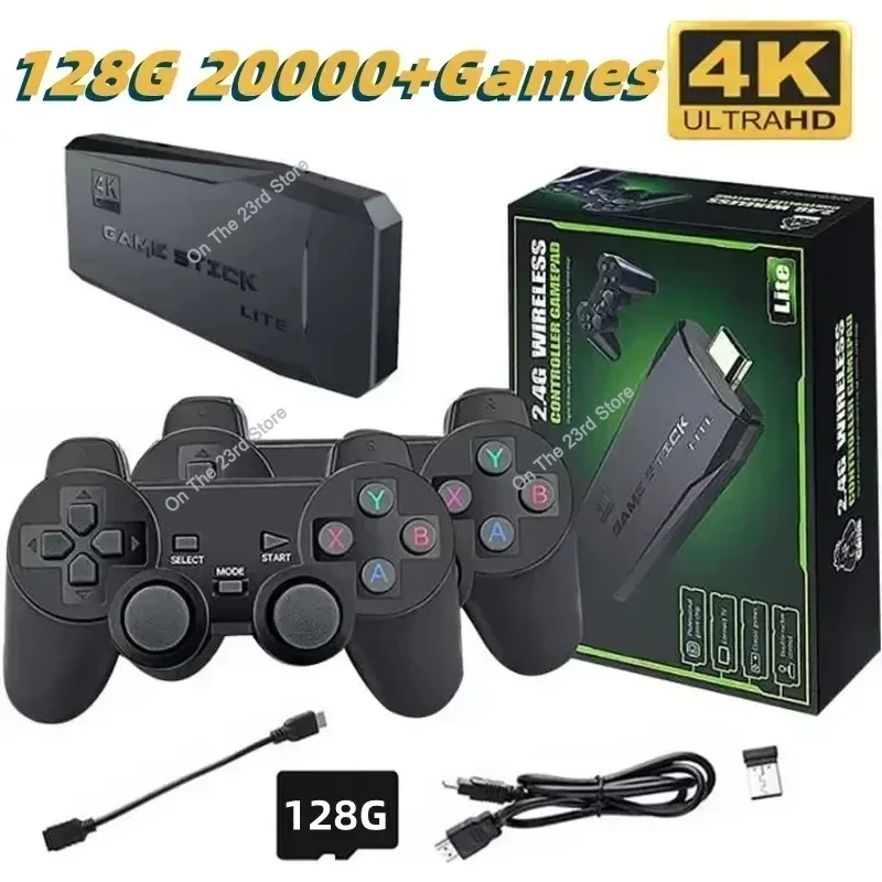 Console de jeu vidéo 2.4G, Double contrôleur sans fil, bâton de jeu 4K, 20000 jeux, 128 64 32 go, jeux rétro pour PS1/GBA, cadeau de noël