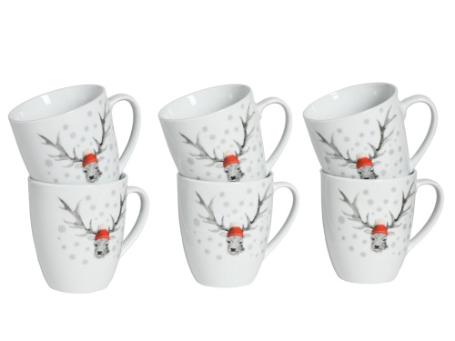 CreaTable Hirsch Weiss Kaffeebecher 6-tlg Porzellan Image