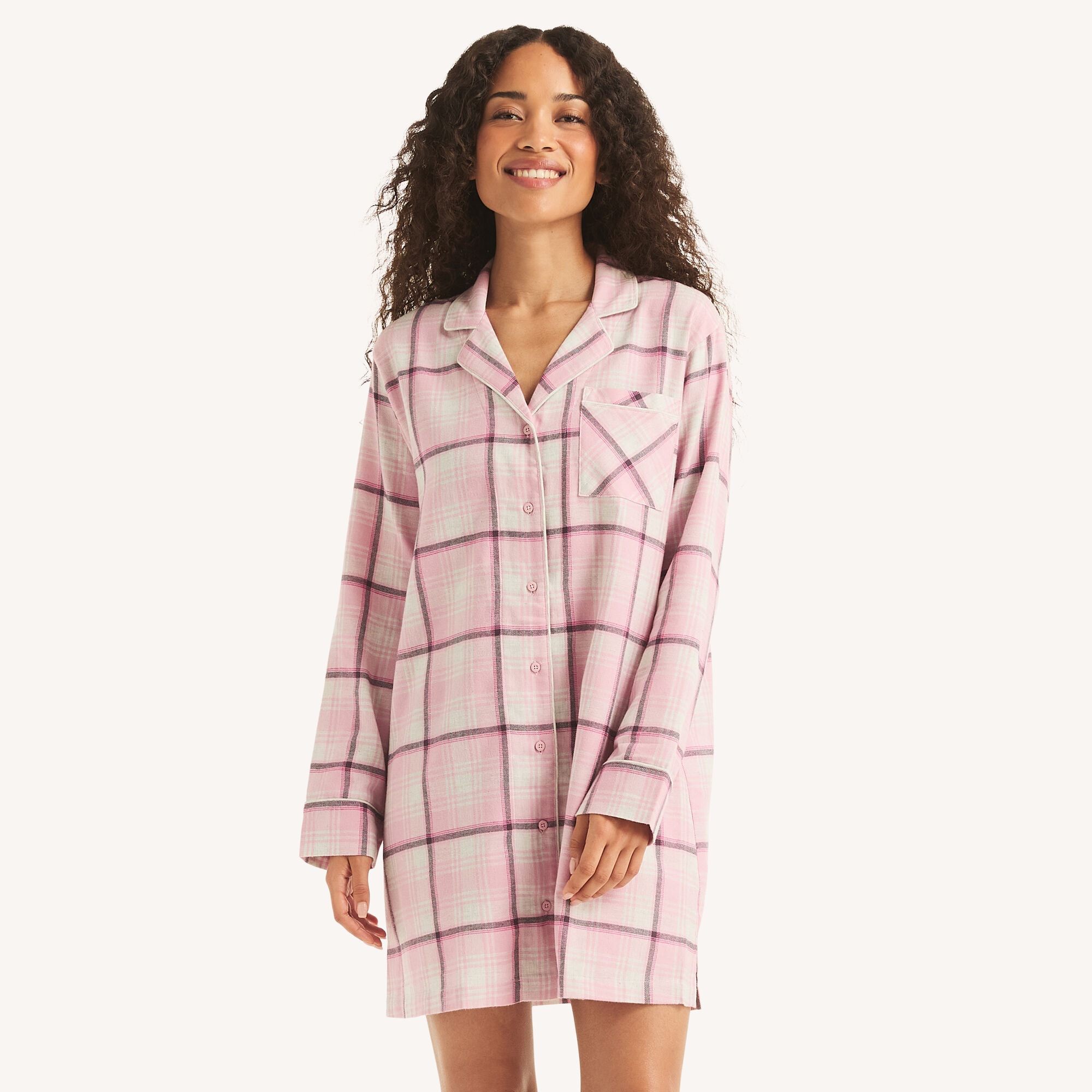 Nautica Women's Plaid Sleep Shirt Dress 668 (Mauve Glow), M