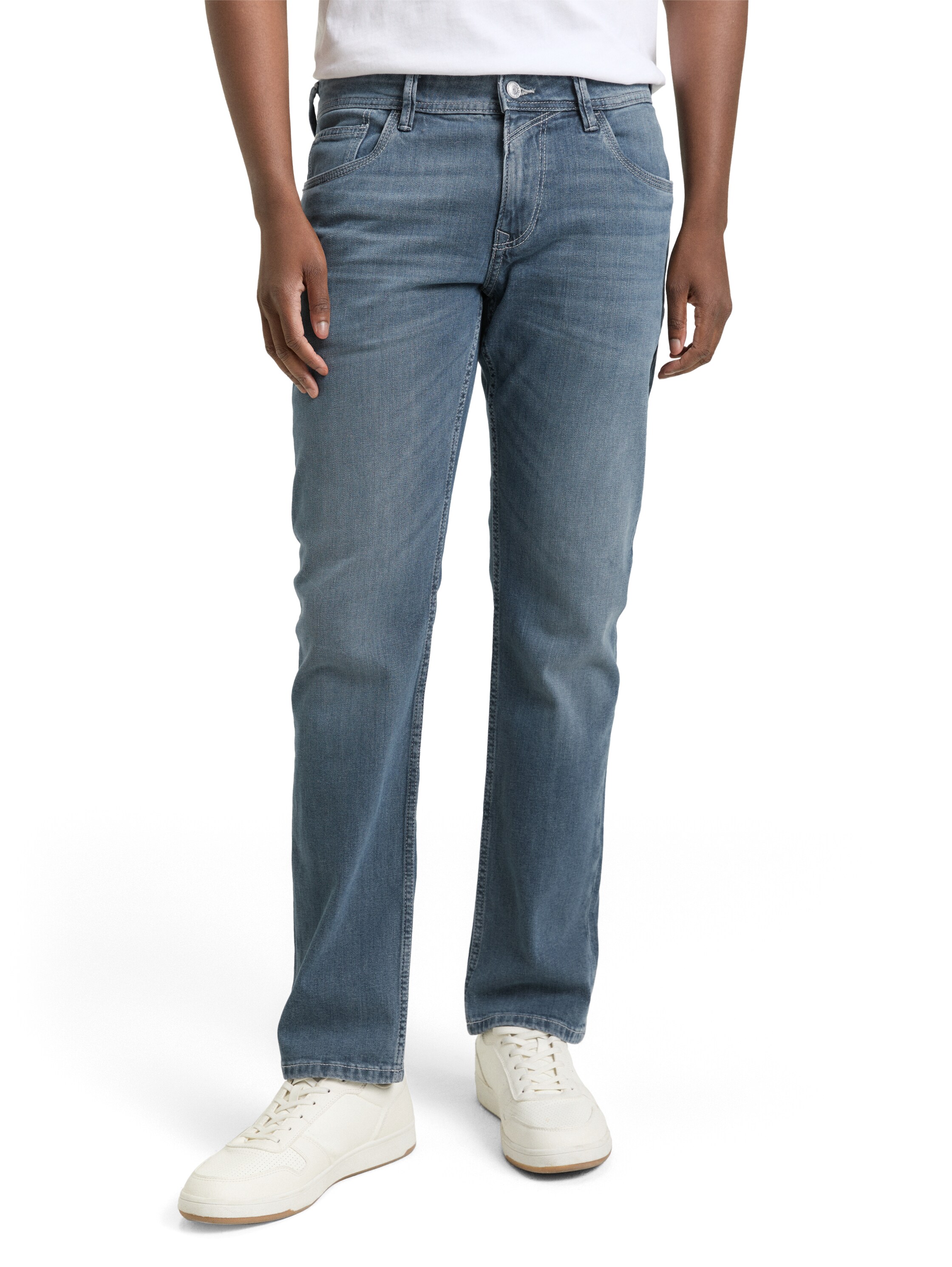 Straight-Jeans TOM TAILOR DENIM, Herren, Gr. 36, Länge 32, mid stone blau grau denim, Denim/Jeans, Obermaterial: 98% Baumwolle, 2% Elasthan. Futter: 65% Polyester, 35% Baumwolle, straight fit, Jeans Straight-Jeans, im klassischen 5-Pocket-Design