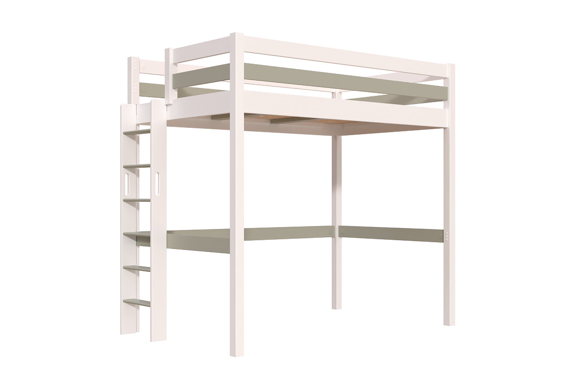 Lit en hauteur 1 place bois Sylvia 120x190 échelle droite - Blanc/Moka