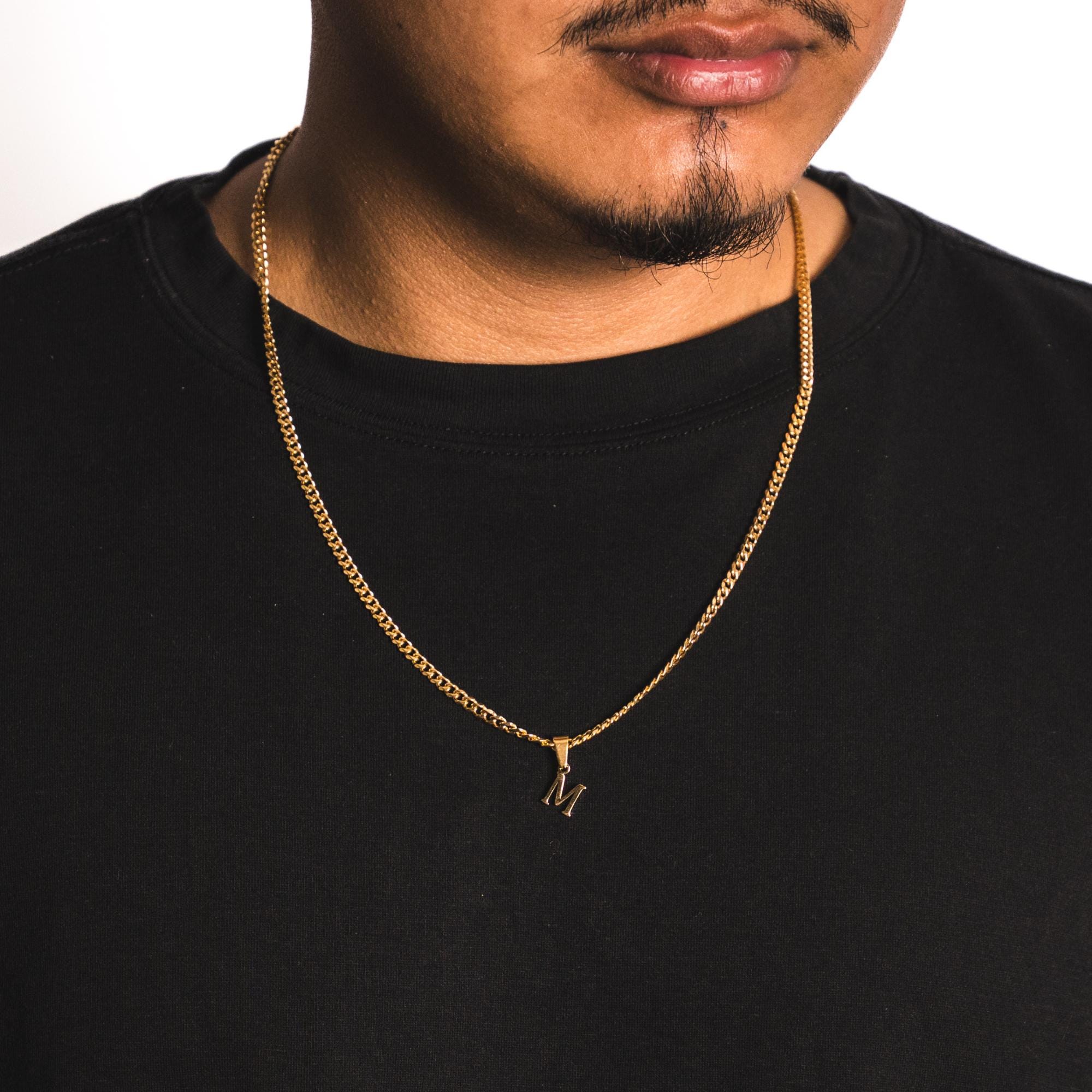 Collana in oro da uomo, collana con ciondolo iniziale in oro 18 carati per uomo - Ciondolo iniziale con catena in oro da uomo - Gioielli personalizzat