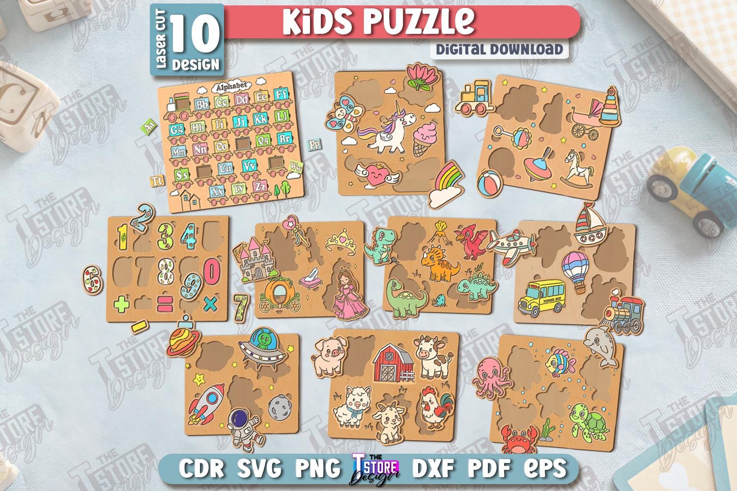 Set di puzzle di animali 3D, puzzle di legno per bambini tagliati al laser, puzzle di dinosauri, puzzle Montessori, puzzle per bambini, gioco per bamb