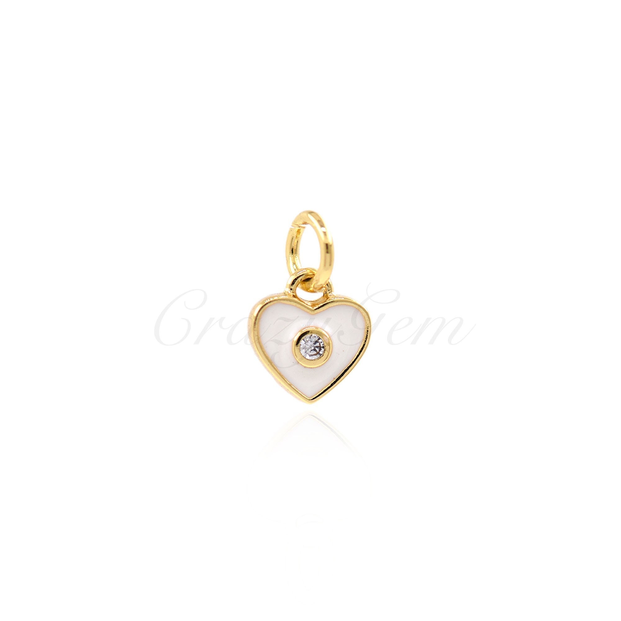 Ciondolo a cuore smaltato con diamanti in oro 18 carati, fascino smaltato, fascino cuore, fascino d'amore, 7x8mm